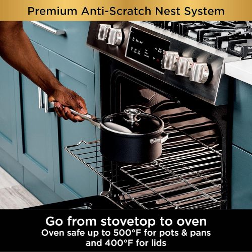 닌자 Ninja C54000 Foodi NeverStick Premium 4-Piece Saucepan Set, 2.5-Quart, 3.5-Quart with Glass Lids, Anti-Scratch Nest System, Hard-Anodized, Nonstick, Durable & Oven Safe to 500°F, S
