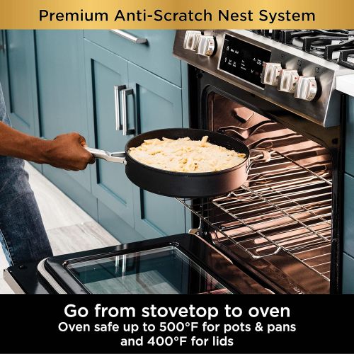 닌자 Ninja C50150 Foodi NeverStick Premium 5-Quart Saute Pan with Glass Lid, Anti-Scratch Nest System, Hard-Anodized, Nonstick, Durable & Oven Safe to 500°F, Slate Grey
