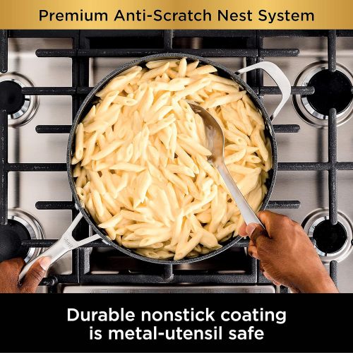 닌자 Ninja C50150 Foodi NeverStick Premium 5-Quart Saute Pan with Glass Lid, Anti-Scratch Nest System, Hard-Anodized, Nonstick, Durable & Oven Safe to 500°F, Slate Grey