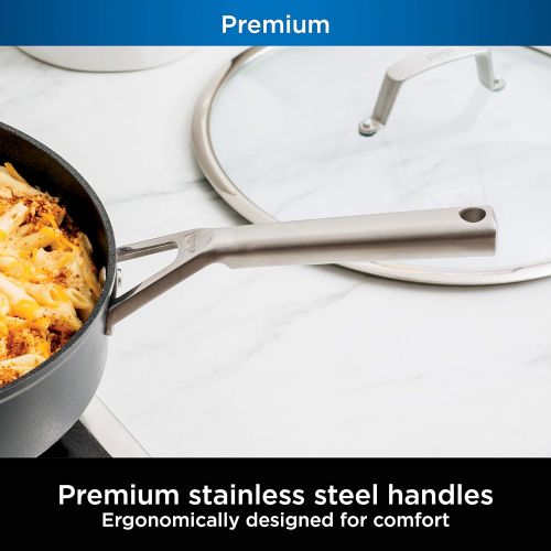 닌자 Ninja C30130 Foodi NeverStick Premium 3-Quart Saute Pan with Glass Lid, Hard-Anodized, Nonstick, Durable & Oven Safe to 500°F, Slate Grey