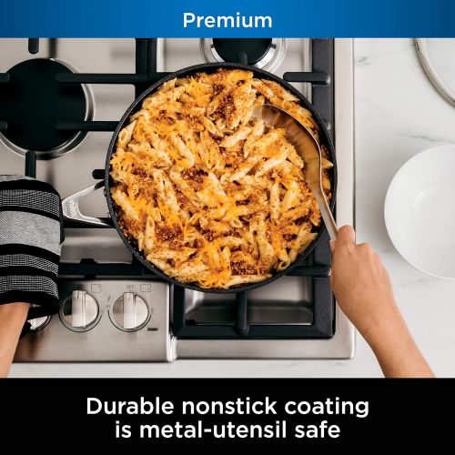 닌자 Ninja C30130 Foodi NeverStick Premium 3-Quart Saute Pan with Glass Lid, Hard-Anodized, Nonstick, Durable & Oven Safe to 500°F, Slate Grey