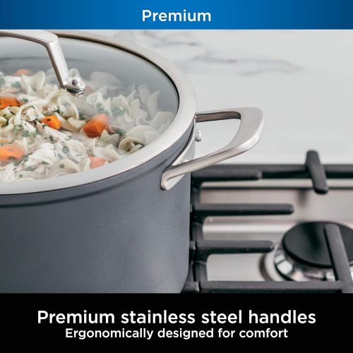 닌자 Ninja C30480 Foodi NeverStick Premium 8-Quart Stock Pot with Glass Lid, Hard-Anodized, Nonstick, Durable & Oven Safe to 500°F, Slate Grey