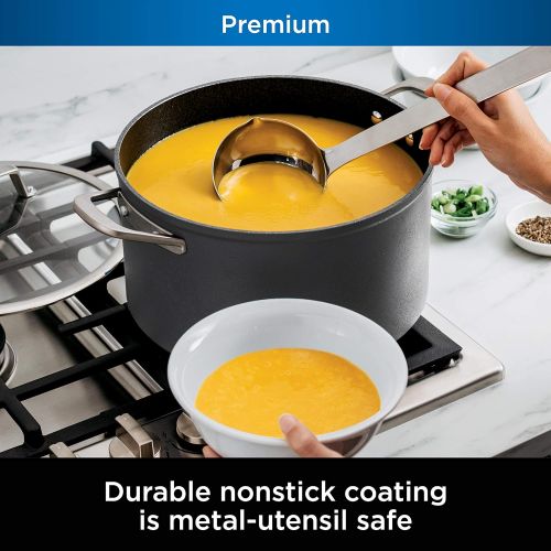 닌자 Ninja C30480 Foodi NeverStick Premium 8-Quart Stock Pot with Glass Lid, Hard-Anodized, Nonstick, Durable & Oven Safe to 500°F, Slate Grey