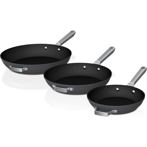 닌자 Ninja C53000 Foodi NeverStick Premium 3-Piece Fry Pan Set, Anti-Scratch Nesting Cookware, Hard-Anodized, Nonstick, Durable & Oven Safe to 500°F, Slate Grey