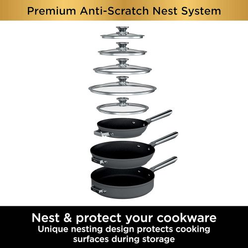 닌자 Ninja C53000 Foodi NeverStick Premium 3-Piece Fry Pan Set, Anti-Scratch Nesting Cookware, Hard-Anodized, Nonstick, Durable & Oven Safe to 500°F, Slate Grey