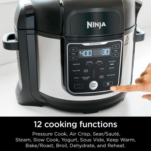 닌자 Ninja OS401 Foodi 12-in-1 XL 8 qt. Pressure Cooker & Air Fryer that Steams, Slow Cooks, Sears, Sautes, Dehydrates & More, with 5.6 qt. Cook & Crisp Plate & 15 Recipe Book, Silver