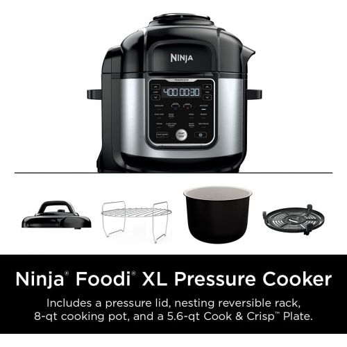 닌자 Ninja OS401 Foodi 12-in-1 XL 8 qt. Pressure Cooker & Air Fryer that Steams, Slow Cooks, Sears, Sautes, Dehydrates & More, with 5.6 qt. Cook & Crisp Plate & 15 Recipe Book, Silver