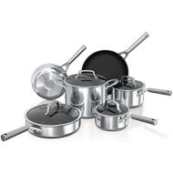 Ninja C69500 Foodi NeverStick Stainless 10-Piece Cookware Set with Glass Lids, Polished Stainless-Steel Exterior, Nonstick, Durable & Oven Safe to 500°F, Silver