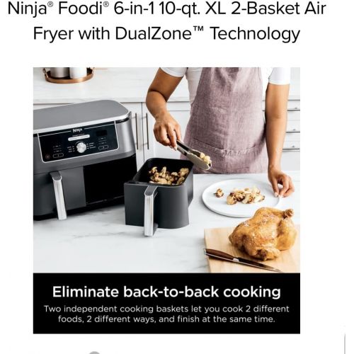 닌자 Ninja Foodi 6-in-1 10-qt. XL 2-Basket Air Fryer with DualZone Technology. Basket Air Fryer with 2 Independent Frying Baskets, Match Cook & Smart Finish to Roast, Broil, Dehydrate &