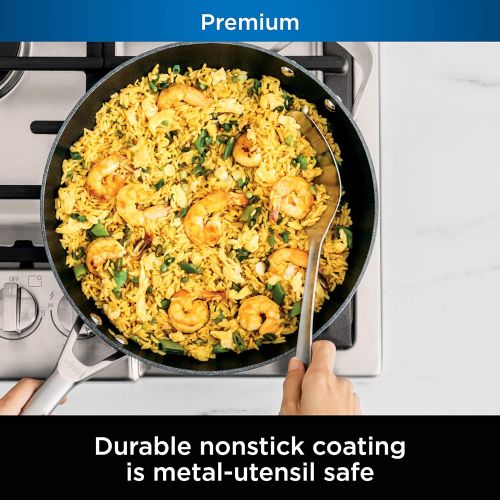 닌자 Ninja C30928 Foodi NeverStick Premium 11-Inch Wok, Hard-Anodized, Nonstick, Durable & Oven Safe to 500°F, Slate Grey