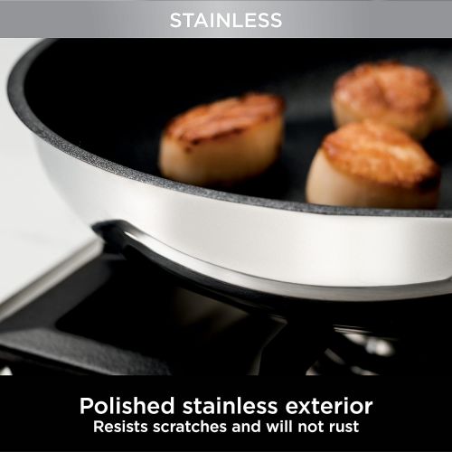 닌자 Ninja C63000 Foodi NeverStick Stainless 8-Inch, 10.25-Inch, & 12-Inch Fry Pan Set, Polished Stainless-Steel Exterior, Nonstick, Durable & Oven Safe to 500°F, Silver