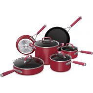 Ninja C29500 Foodi NeverStick Vivid 10-Piece Cookware Set with Lids, Nonstick, Durable & Oven Safe to 400°F, Cool-Touch Handles, Crimson Red