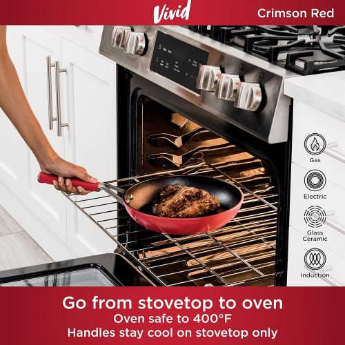 닌자 Ninja C29500 Foodi NeverStick Vivid 10-Piece Cookware Set with Lids, Nonstick, Durable & Oven Safe to 400°F, Cool-Touch Handles, Crimson Red