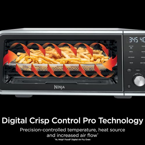 닌자 Ninja SP201 Digital Air Fry Pro Countertop 8-in-1 Oven with Extended Height, XL Capacity, Flip Up & Away Capability for Storage Space, with Air Fry Basket, Wire Rack & Crumb Tray,