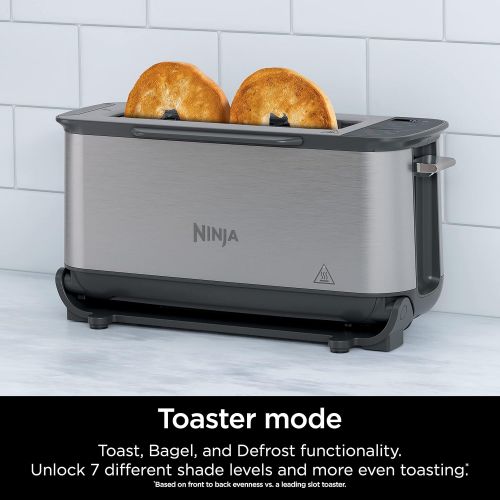 닌자 Ninja ST101 Foodi 2-in-1 Flip Toaster, 2-Slice Capacity, Compact Toaster Oven, Snack Maker, Reheat, Defrost, 1500 Watts, Stainless Steel