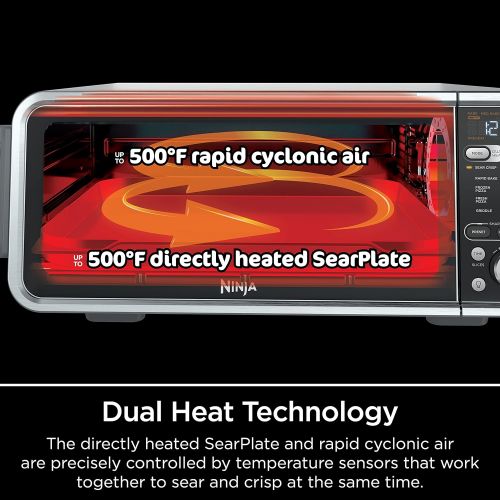 닌자 Ninja SP351 Foodi Smart 13-in-1 Dual Heat Air Fry Countertop Oven, Dehydrate, Reheat, Smart Thermometer, 1800-watts, Silver