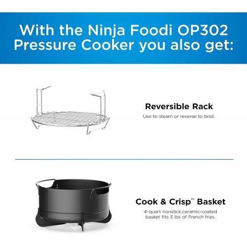 닌자 Ninja OP302 Foodi 9-in-1 Pressure, Broil, Dehydrate, Slow Cooker, Air Fryer, and More, with 6.5 Quart Capacity and 45 Recipe Book, and a High Gloss Finish