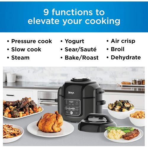 닌자 Ninja OP302 Foodi 9-in-1 Pressure, Broil, Dehydrate, Slow Cooker, Air Fryer, and More, with 6.5 Quart Capacity and 45 Recipe Book, and a High Gloss Finish