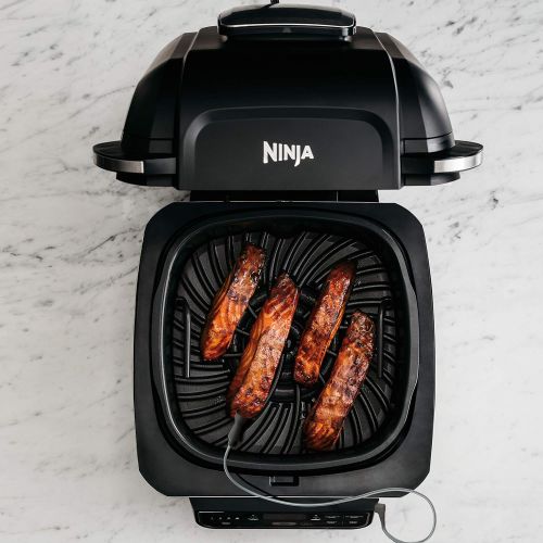 닌자 Ninja Foodi Pro 5-in-1 Indoor Integrated Smart Probe, 4-Quart Air Fryer, Roast, Bake, Dehydrate, an Cyclonic Grilling Technology, with 4 Steaks Capacity, Stainless