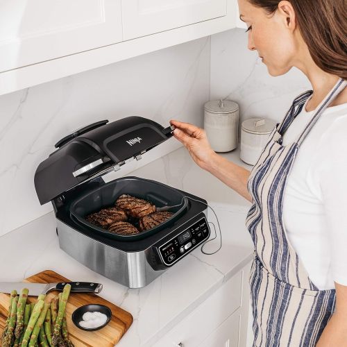 닌자 Ninja Foodi Pro 5-in-1 Indoor Integrated Smart Probe, 4-Quart Air Fryer, Roast, Bake, Dehydrate, an Cyclonic Grilling Technology, with 4 Steaks Capacity, Stainless