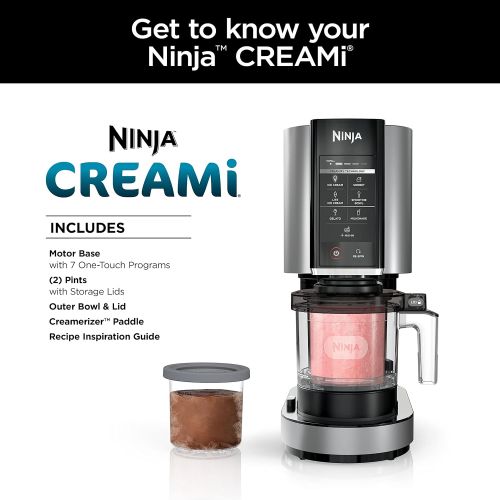 닌자 Ninja NC301 CREAMi Ice Cream Maker, for Gelato, Mix-ins, Milkshakes, Sorbet, Smoothie Bowls & More, 7 One-Touch Programs, with (2) Pint Containers & Lids, Compact Size, Perfect for