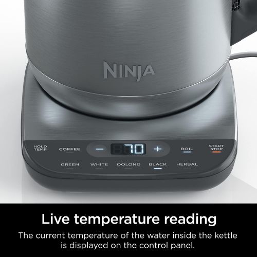 닌자 Ninja KT200 Precision Temperature Electric Kettle, 1500 watts, BPA Free, Stainless, 7-Cup Capacity, Hold Temp Setting, Silver