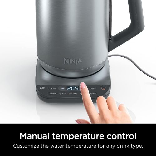 닌자 Ninja KT200 Precision Temperature Electric Kettle, 1500 watts, BPA Free, Stainless, 7-Cup Capacity, Hold Temp Setting, Silver