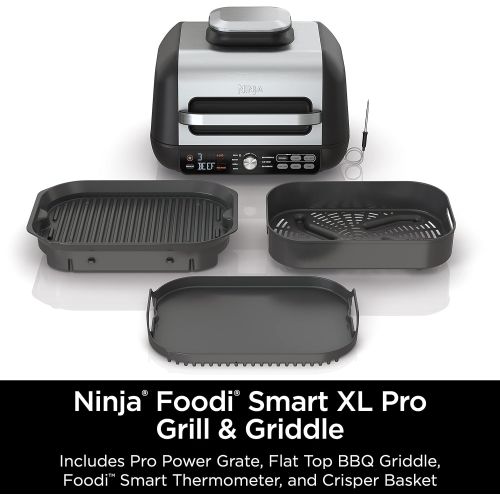 닌자 Ninja IG651 Foodi Smart XL Pro 7-in-1 Indoor Grill/Griddle Combo, use Opened or Closed, with Griddle, Air Fry, Dehydrate & More, Pro Power Grate, Flat Top Griddle, Crisper, Smart T