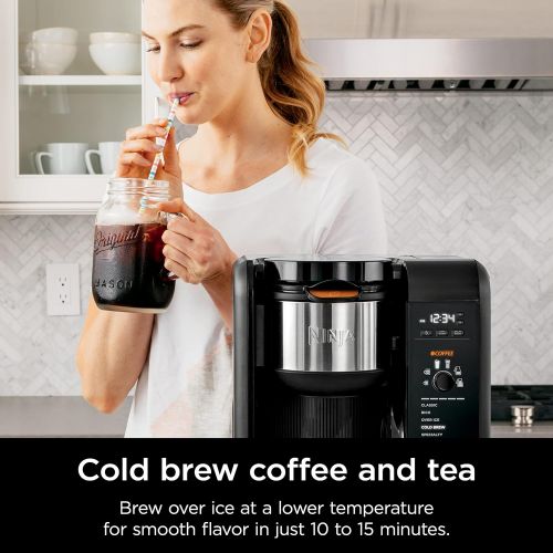 닌자 Ninja CP307 Hot and Cold Brewed System, Auto-iQ Tea and Coffee Maker with 6 Brew Sizes, 5 Brew Styles, Frother, Coffee & Tea Baskets with Thermal Carafe Black 50 oz.