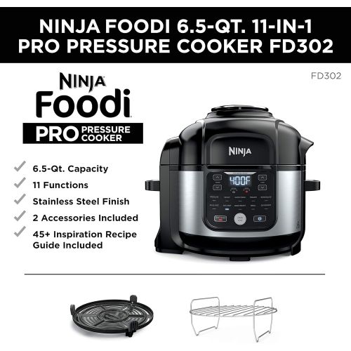 닌자 Ninja FD302 Foodi 11-in-1 Pro 6.5 qt. Pressure Cooker & Air Fryer that Steams, Slow Cooks, Sears, Sautes, Dehydrates & More, with 4.6 qt. Crisper Plate, Nesting Broil Rack & Recipe