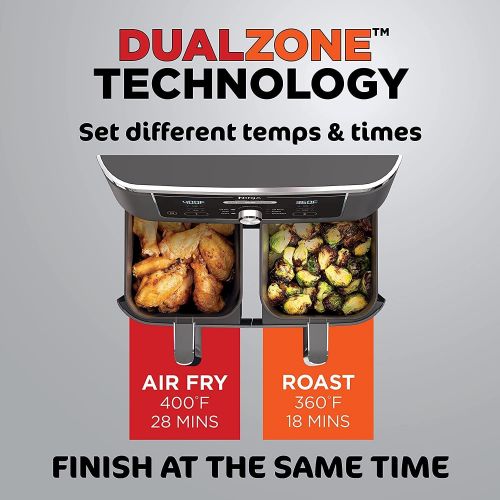 닌자 Ninja DZ201 Foodi 8 Quart 6-in-1 DualZone 2-Basket Air Fryer with 2 Independent Frying Baskets, Match Cook & Smart Finish to Roast, Broil, Dehydrate & More for Quick, Easy Meals