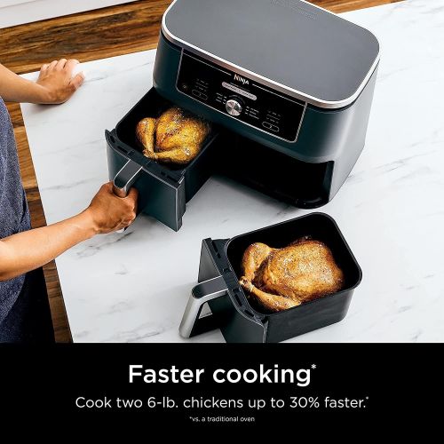 닌자 Ninja DZ201 Foodi 8 Quart 6-in-1 DualZone 2-Basket Air Fryer with 2 Independent Frying Baskets, Match Cook & Smart Finish to Roast, Broil, Dehydrate & More for Quick, Easy Meals