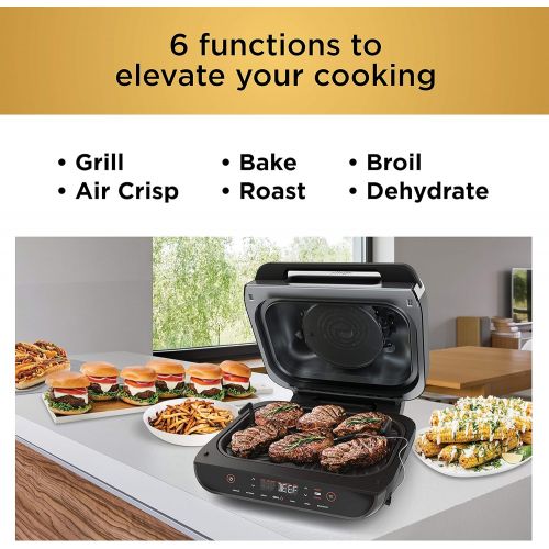 닌자 Ninja FG551 Foodi Smart XL 6-in-1 Indoor Grill with Air Fry, Roast, Bake, Broil & Dehydrate, Smart Thermometer, Black/Silver