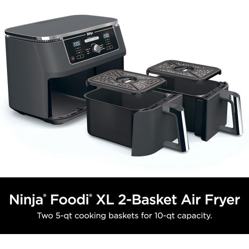 닌자 Ninja DZ401 Foodi 10 Quart 6-in-1 DualZone XL 2-Basket Air Fryer with 2 Independent Frying Baskets, Match Cook & Smart Finish to Roast, Broil, Dehydrate & More for Quick, Easy Fami