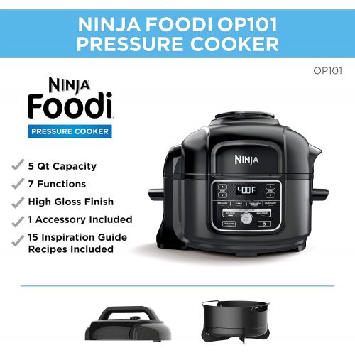 닌자 [아마존베스트]Ninja Foodi 7-in-1 Pressure, Slow Cooker, Air Fryer and More, with 5-Quart Capacity and 15 Recipe Book Inspiration Guide, and a High Gloss Finish