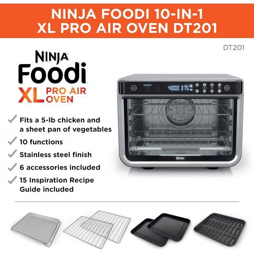 닌자 [아마존베스트]Ninja DT201 Foodi 10-in-1 XL Pro Air Fry Digital Countertop Convection Toaster Oven with Dehydrate and Reheat, 1800 Watts, Stainless Steel Finish