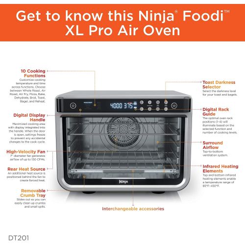 닌자 [아마존베스트]Ninja DT201 Foodi 10-in-1 XL Pro Air Fry Digital Countertop Convection Toaster Oven with Dehydrate and Reheat, 1800 Watts, Stainless Steel Finish