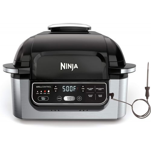 닌자 Ninja Foodi Pro 5-in-1 Indoor Integrated Smart Probe, 4-Quart Air Fryer, Roast, Bake, Dehydrate, an Cyclonic Grilling Technology, with 4 Steaks Capacity, Stainless