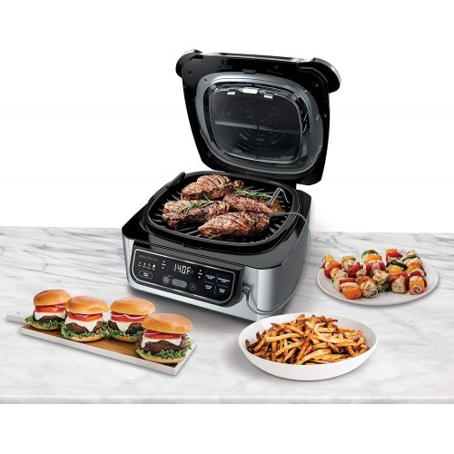 닌자 Ninja Foodi Pro 5-in-1 Indoor Integrated Smart Probe, 4-Quart Air Fryer, Roast, Bake, Dehydrate, an Cyclonic Grilling Technology, with 4 Steaks Capacity, Stainless