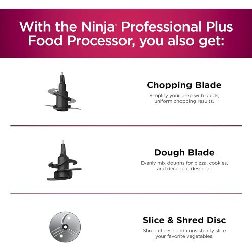 닌자 Ninja BN601 Professional Plus Food Processor, 1000 Peak Watts, 4 Functions for Chopping, Slicing, Purees & Dough with 9-Cup Processor Bowl, 3 Blades, Food Chute & Pusher, Silver