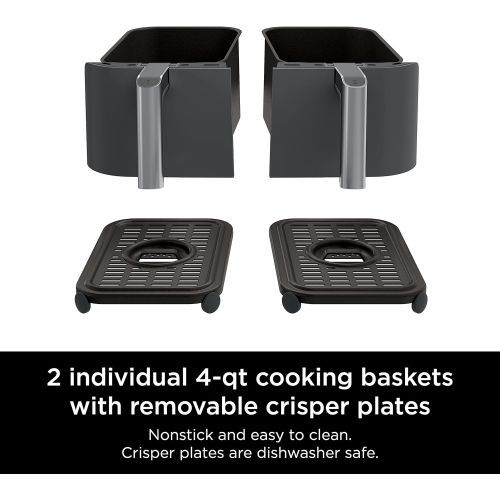 닌자 Ninja DZ201 Foodi 8 Quart 6-in-1 DualZone 2-Basket Air Fryer with 2 Independent Frying Baskets, Match Cook & Smart Finish to Roast, Broil, Dehydrate & More for Quick, Easy Meals, G