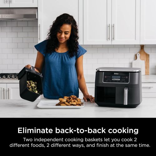 닌자 Ninja DZ201 Foodi 8 Quart 6-in-1 DualZone 2-Basket Air Fryer with 2 Independent Frying Baskets, Match Cook & Smart Finish to Roast, Broil, Dehydrate & More for Quick, Easy Meals, G