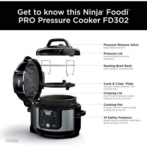 닌자 Ninja FD302 Foodi 11-in-1 Pro 6.5 qt. Pressure Cooker & Air Fryer that Steams, Slow Cooks, Sears, Sautes, Dehydrates & More, with 4.6 qt. Crisper Plate, Nesting Broil Rack & Recipe