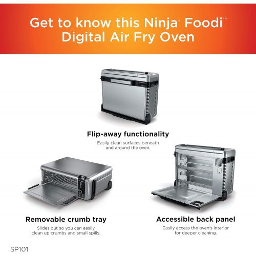 닌자 Ninja SP101 Digital Air Fry Countertop Oven with 8-in-1 Functionality, Flip Up & Away Capability for Storage Space, with Air Fry Basket, Wire Rack & Crumb Tray, Silver