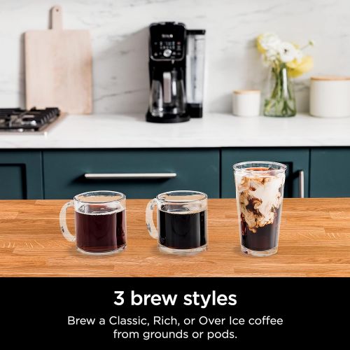 닌자 Ninja CFP201 DualBrew System 12-Cup Coffee Maker, Single-Serve for Grounds & K-Cup Pod Compatible, 3 Brew Styles, 60-oz. Water Reservoir & Carafe, Black