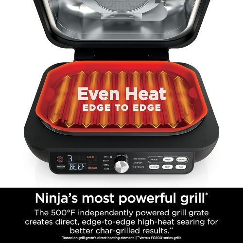 닌자 Ninja IG651 Foodi Smart XL Pro 7-in-1 Indoor Grill/Griddle Combo, use Opened or Closed, with Griddle, Air Fry, Dehydrate & More, Pro Power Grate, Flat Top Griddle, Crisper, Smart T