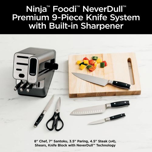 닌자 Ninja K32009 Foodi NeverDull Premium Knife System, 9 Piece Knife Block Set, Stainless Steel/Black