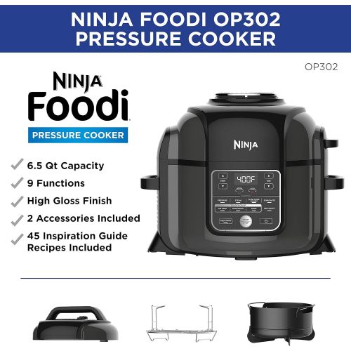 닌자 [아마존베스트]Ninja OP302 Foodi 9-in-1 Pressure, Broil, Dehydrate, Slow Cooker, Air Fryer, and More, with 6.5 Quart Capacity and 45 Recipe Book, and a High Gloss Finish
