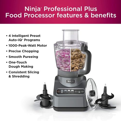닌자 [아마존베스트]Ninja BN601 Professional Plus Food Processor 1000-Peak-Watts with Auto-iQ Preset Programs Chop Puree Dough Slice Shred with a 9-Cup Capacity and a Silver Stainless Finish