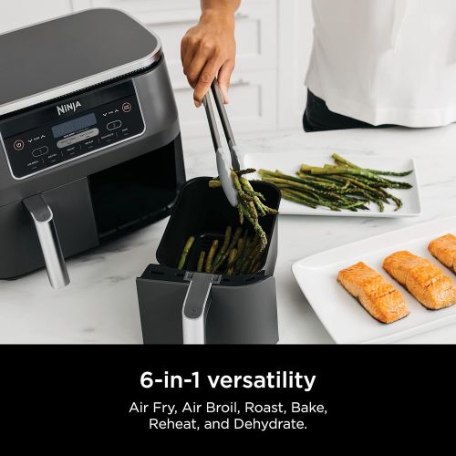 닌자 [아마존베스트]Ninja DZ201 Foodi 6-in-1 2-Basket Air Fryer with DualZone Technology, 8-Quart Capacity, and a Dark Grey Stainless Finish